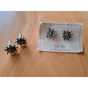 Vintage Edelweiss Cufflinks Pewter by Christina Alpine Flower Austria